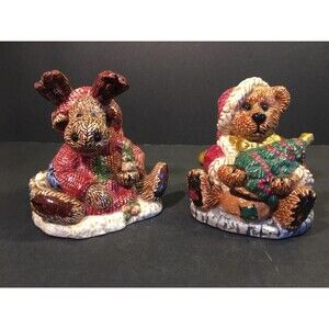 Bearware Christmas Salt & Pepper Shakers Bear & Moose Christmas # & Signed